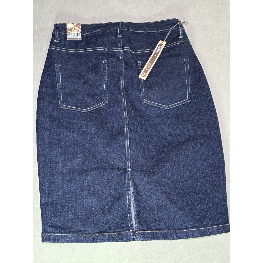 NWT Hybrid & Company Denim Pencil Skirt Size 14 Dark Wash Stretch - Picture 3 of 8